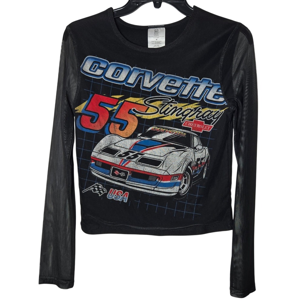 GM Chevrolet Corvette Stingray Mesh Sleeve‎ Top Medium Cyber Y2K Gorp Grunge